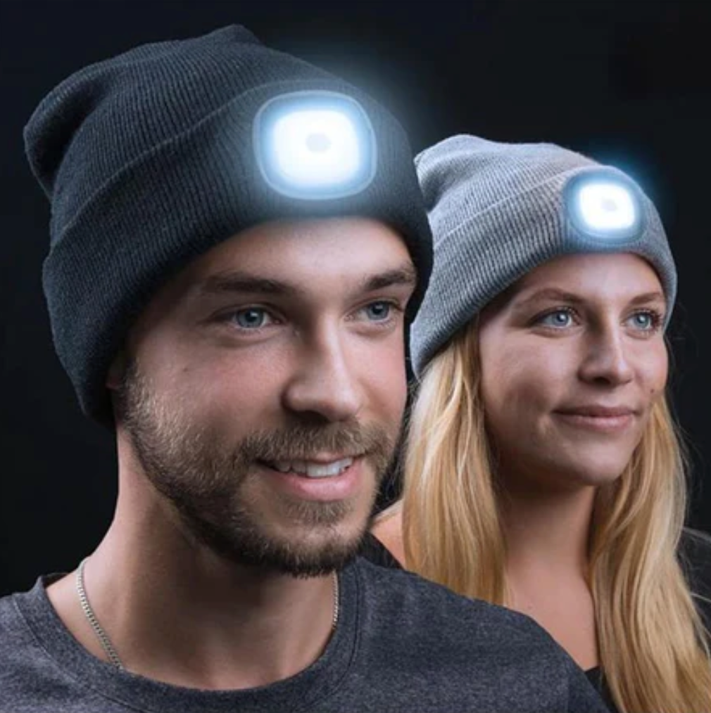 LED-Beanie - Stickad mössa med inbyggd LED-lampa!